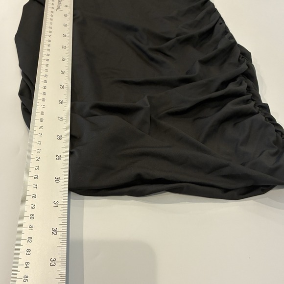 Black Bodycon Ruched Mini Dress Sz S Long Sleeve Deep V-Neck Stretch Cocktail - Picture 8 of 8